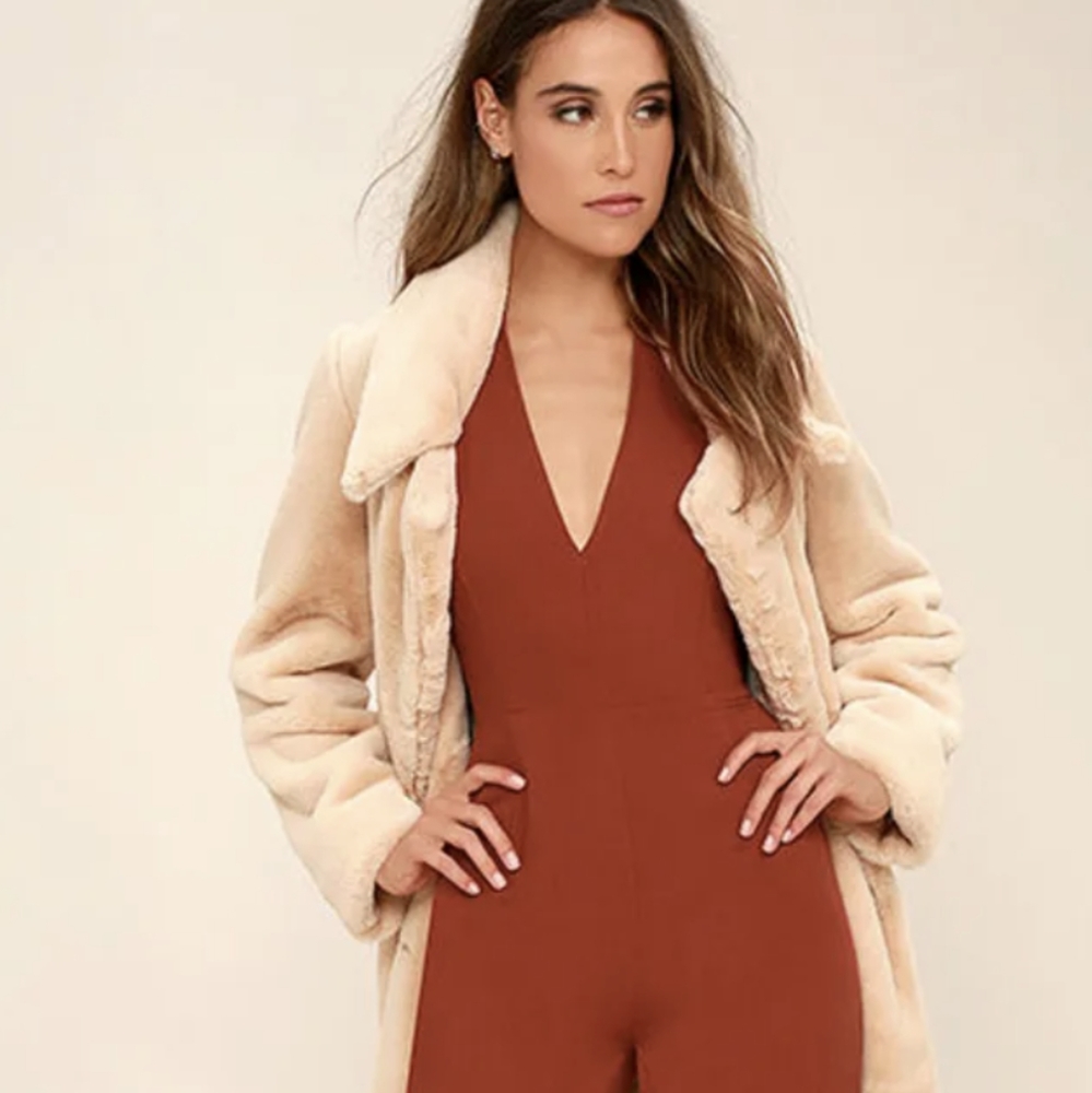 Lulu's Leave a Kiss Rust Red Halter Jumpsuit (Large)